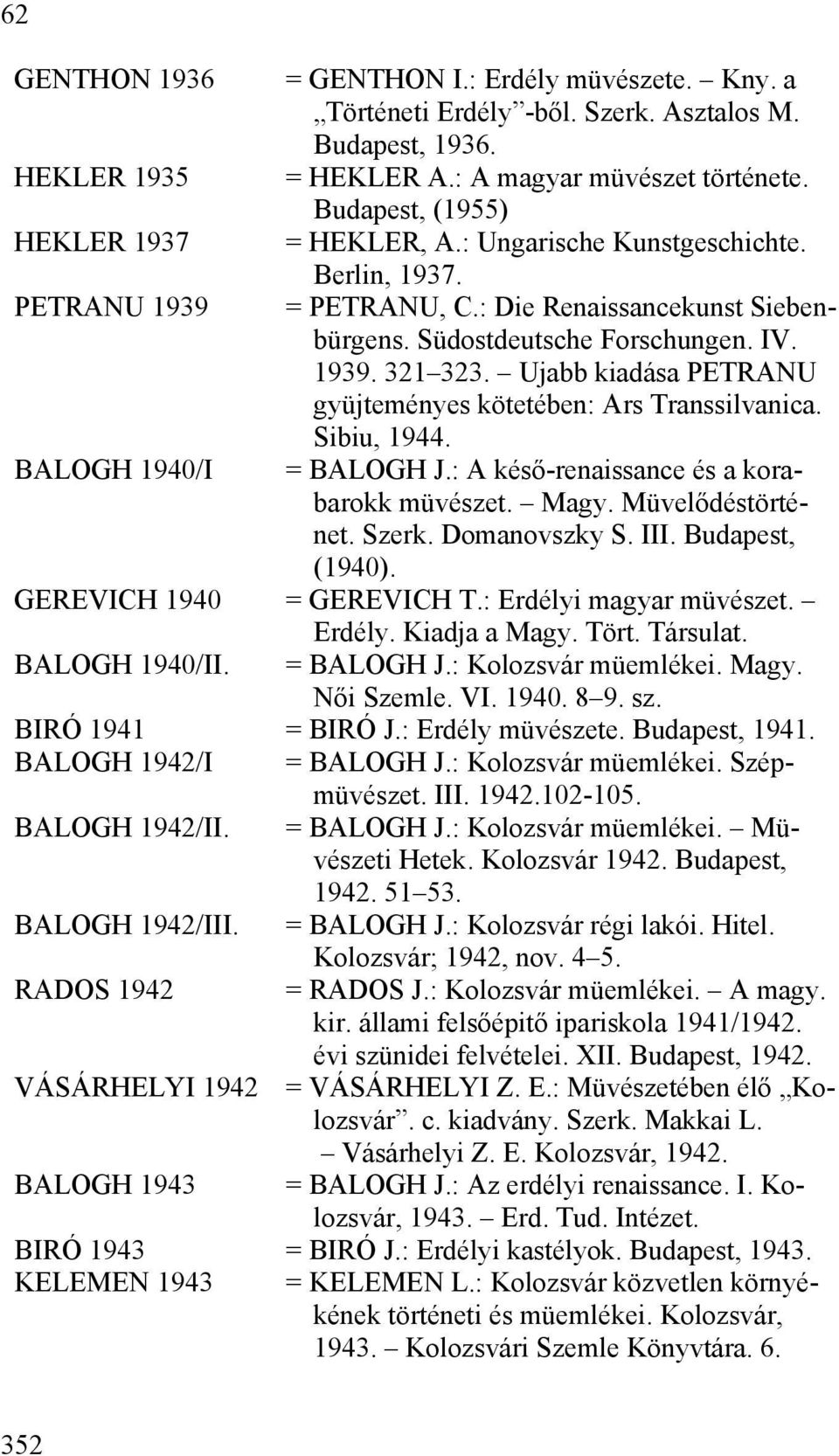 Budapest, (1955) = HEKLER, A.: Ungarische Kunstgeschichte. Berlin, 1937. = PETRANU, C.: Die Renaissancekunst Siebenbürgens. Südostdeutsche Forschungen. IV. 1939. 321 323.