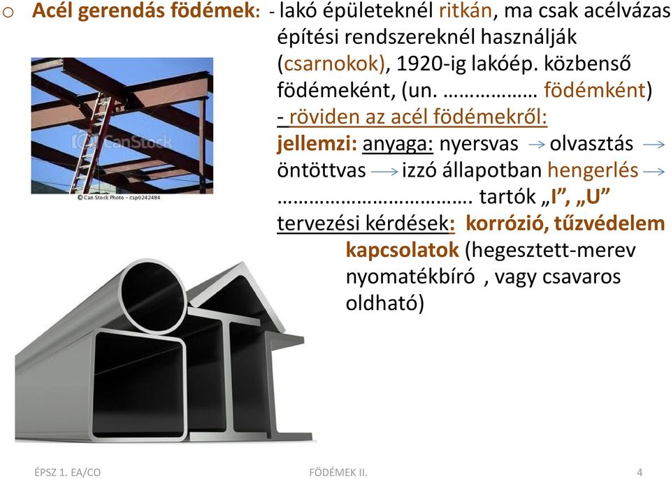 födémként) - röviden az acél födémekről: jellemzi: anyaga: nyersvas olvasztás öntöttvas izzó állapotban