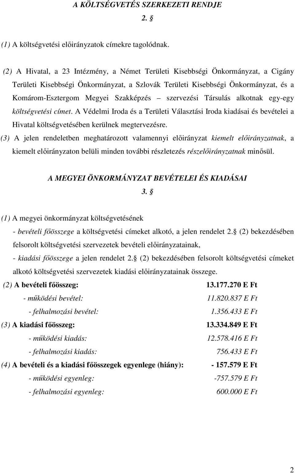 Szakképzés szervezési Társulás alkotnak egy-egy költségvetési címet. A Védelmi Iroda és a Területi Választási Iroda kiadásai és bevételei a Hivatal költségvetésében kerülnek megtervezésre.