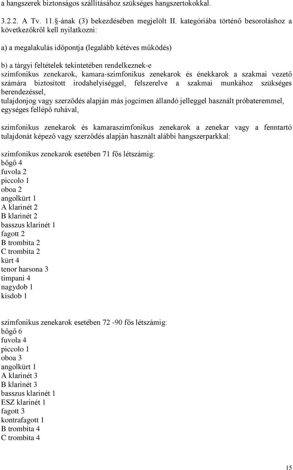 kamara-szimfonikus zenekarok és énekkarok a szakmai vezető számára biztosított irodahelyiséggel, felszerelve a szakmai munkához szükséges berendezéssel, tulajdonjog vagy szerződés alapján más