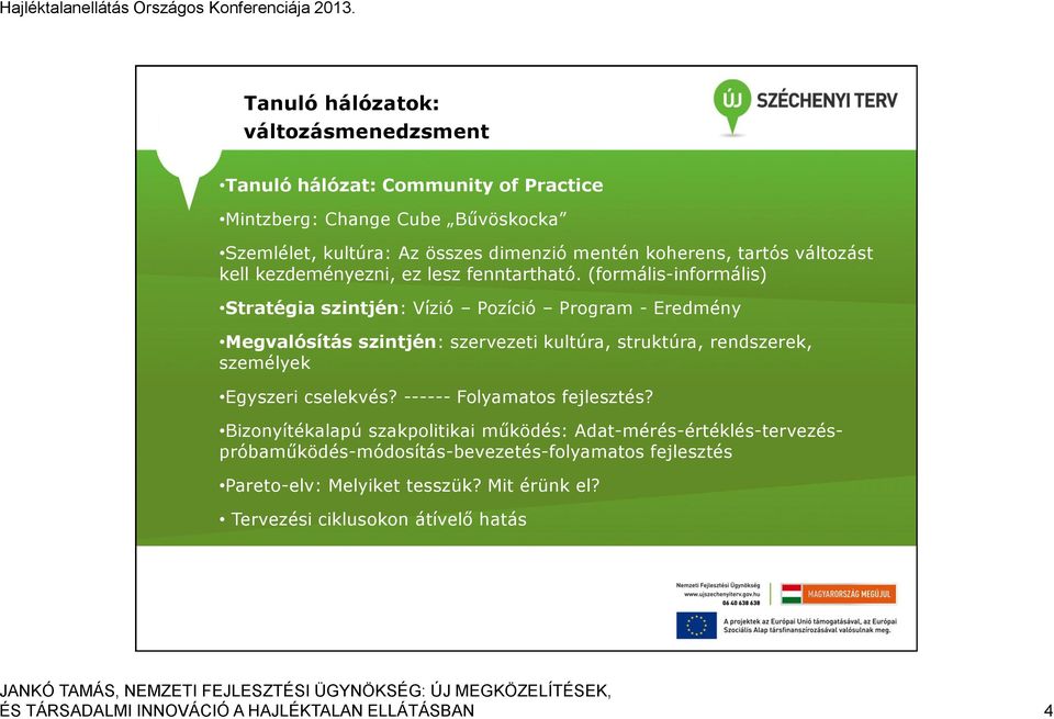 (formális-informális) Stratégia szintjén: Vízió Pozíció Program - Eredmény Megvalósítás szintjén: szervezeti kultúra, struktúra, rendszerek, személyek Egyszeri cselekvés?