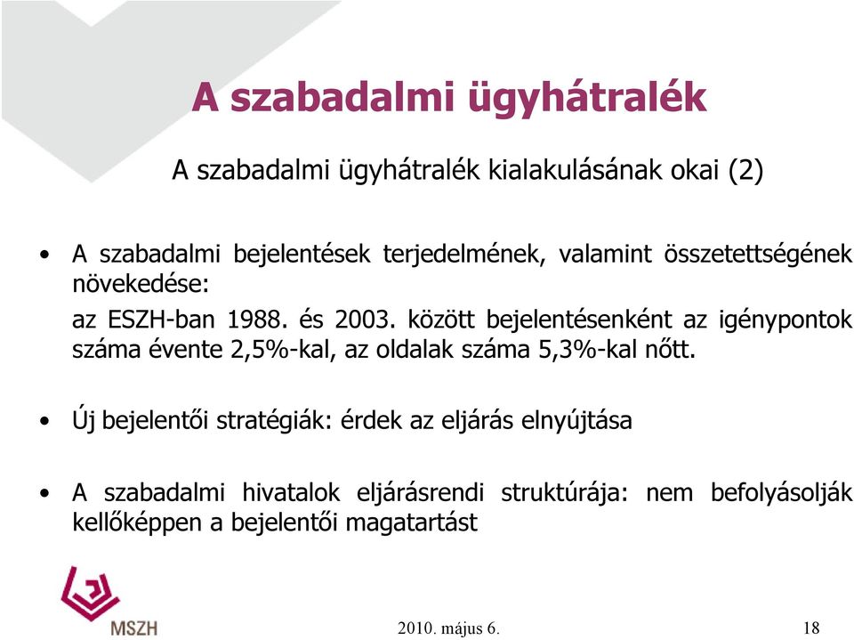 között bejelentésenként az igénypontok száma évente 2,5%-kal, az oldalak száma 5,3%-kal nőtt.