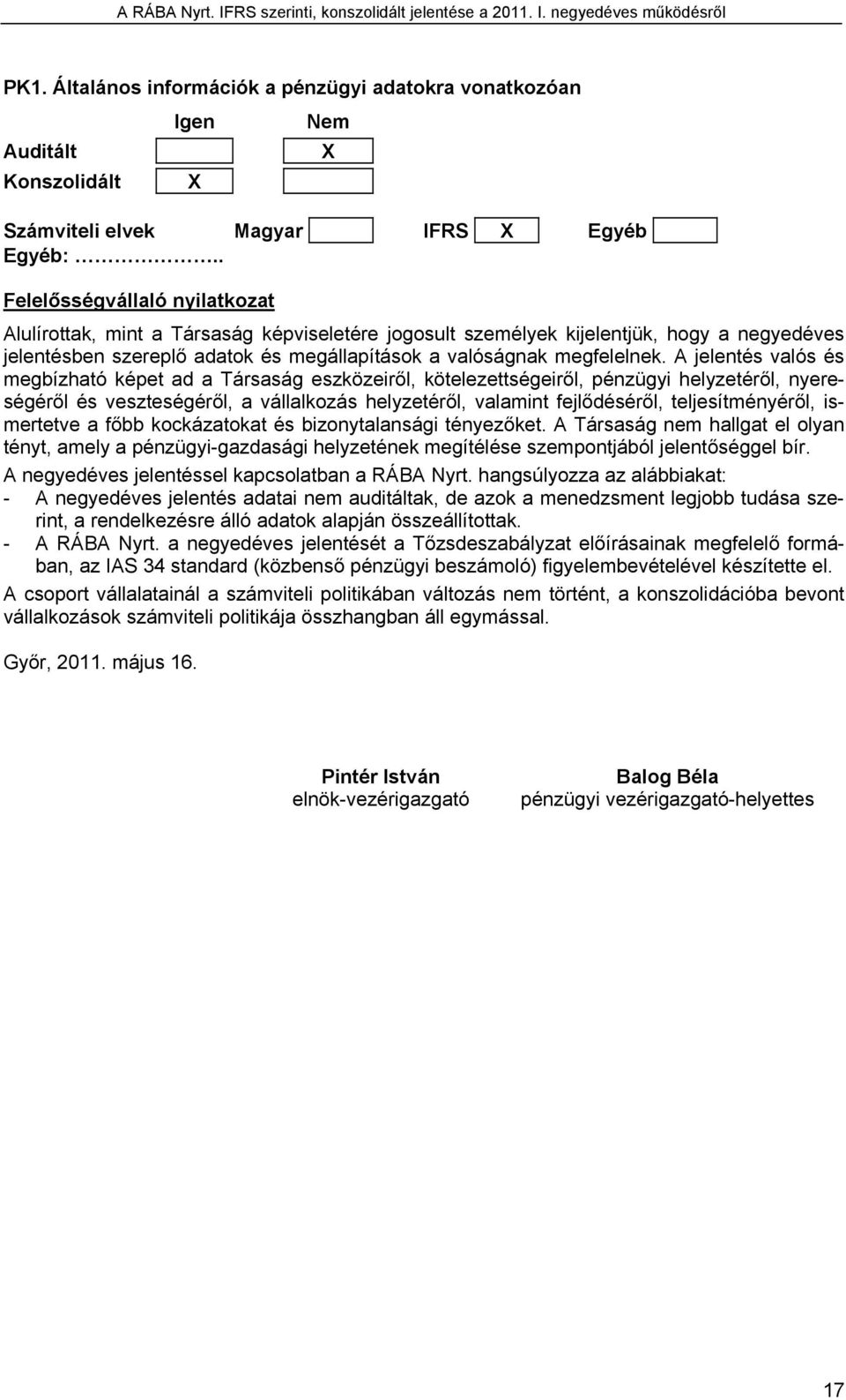 A jelentés valós és megbízható képet ad a Társaság eszközeiről, kötelezettségeiről, pénzügyi helyzetéről, nyereségéről és veszteségéről, a vállalkozás helyzetéről, valamint fejlődéséről,