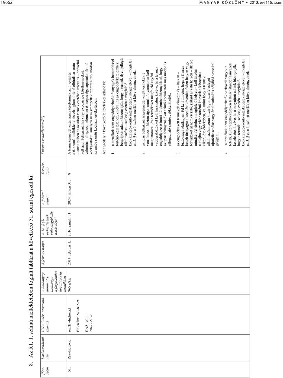 termékben A felvétel napja A 16. (3) bekezdésének való megfelelés határideje (1) A felvétel lejárta Terméktípus Különös rendelkezések (2) ] 965 g/kg 2014. február 1. 2016. január 31.