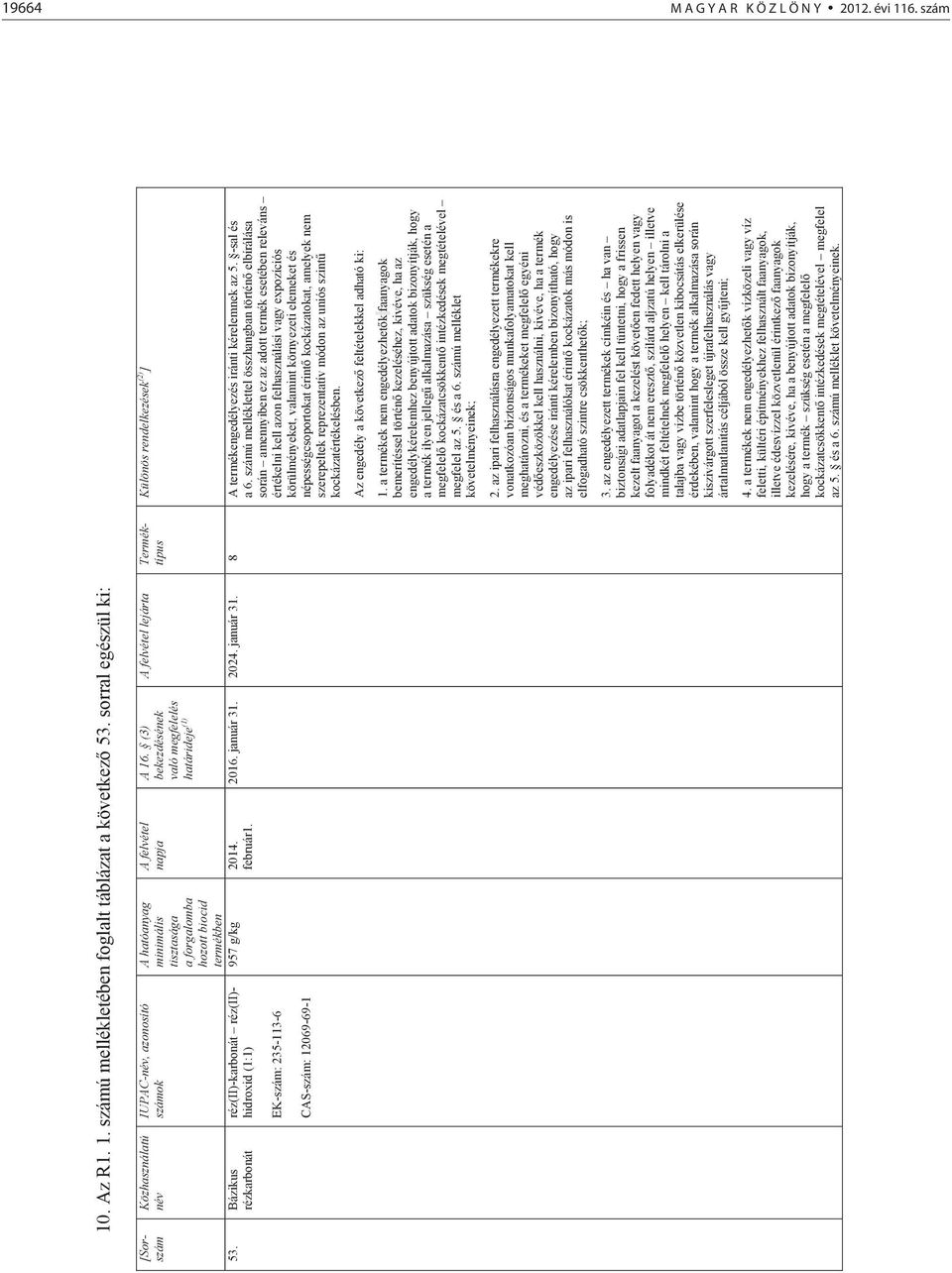 A felvétel napja 957 g/kg 2014. február1. A 16. (3) bekezdésének való megfelelés határideje (1) A felvétel lejárta Terméktípus Különös rendelkezések (2) ] 2016. január 31.