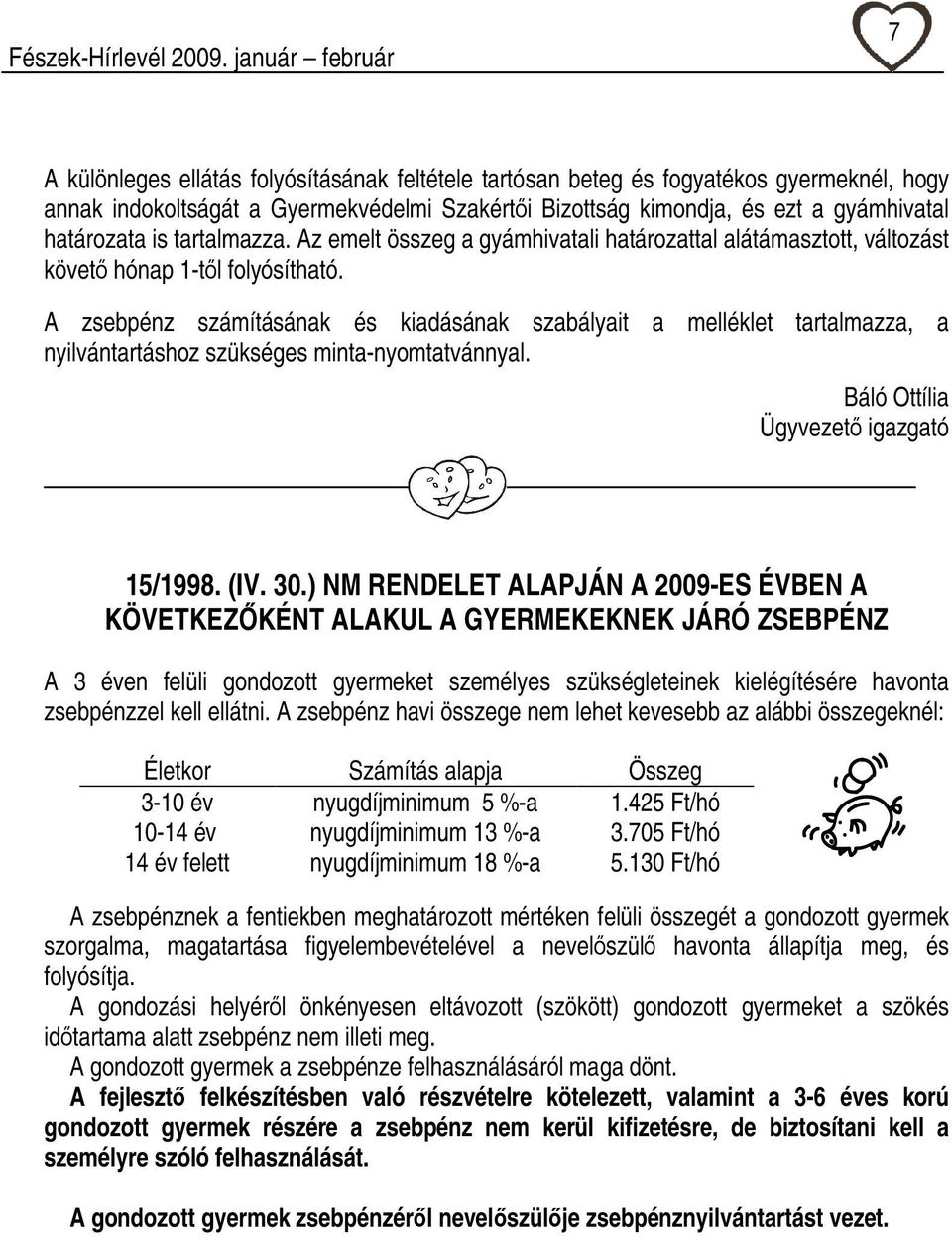 A zsebpénz számításának és kiadásának szabályait a melléklet tartalmazza, a nyilvántartáshoz szükséges minta-nyomtatvánnyal. Báló Ottília Ügyvezető igazgató 15/1998. (IV. 30.