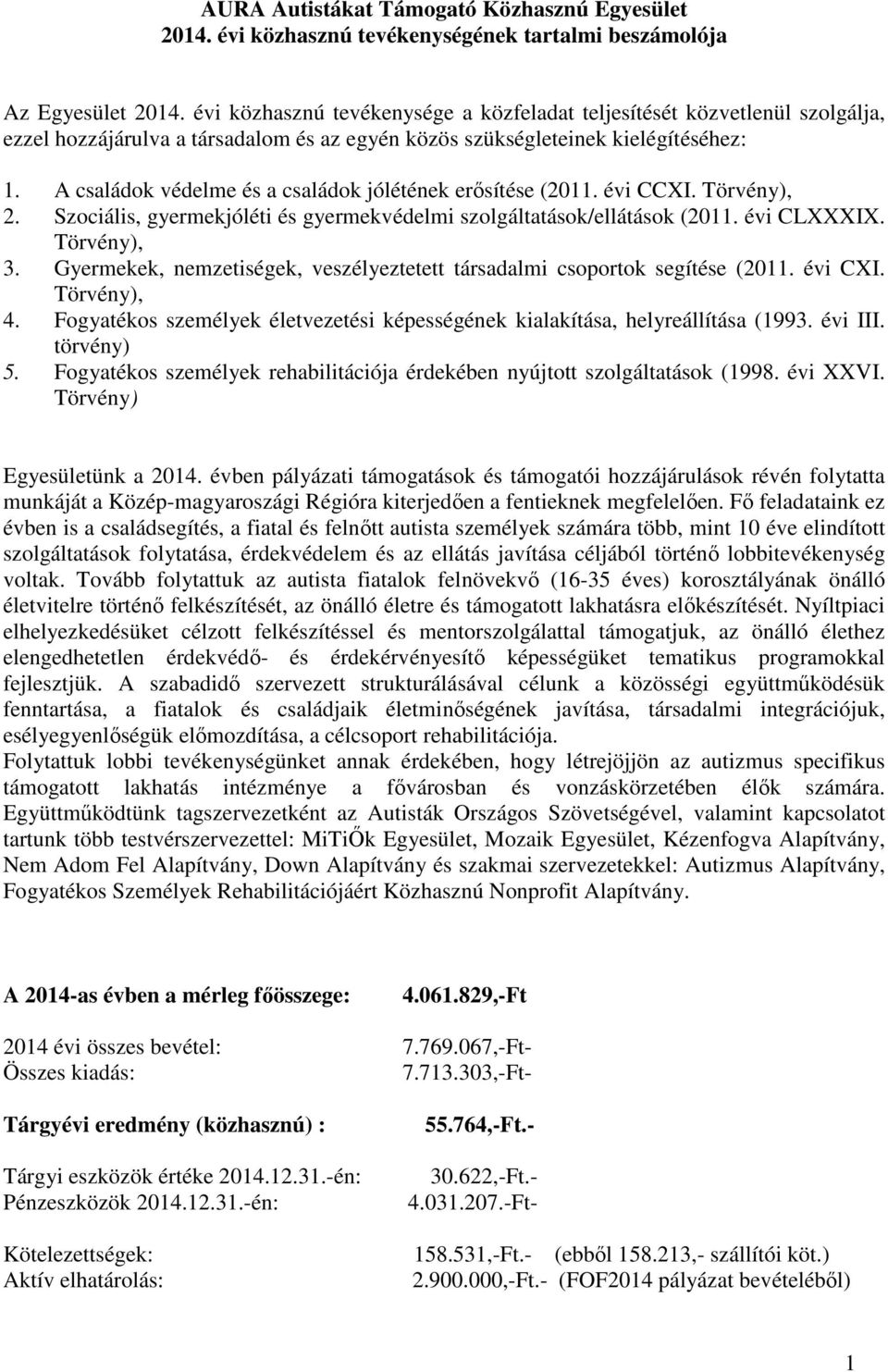 A családok védelme és a családok jólétének erősítése (2011. évi CCXI. Törvény), 2. Szociális, gyermekjóléti és gyermekvédelmi szolgáltatások/ellátások (2011. évi CLXXXIX. Törvény), 3.