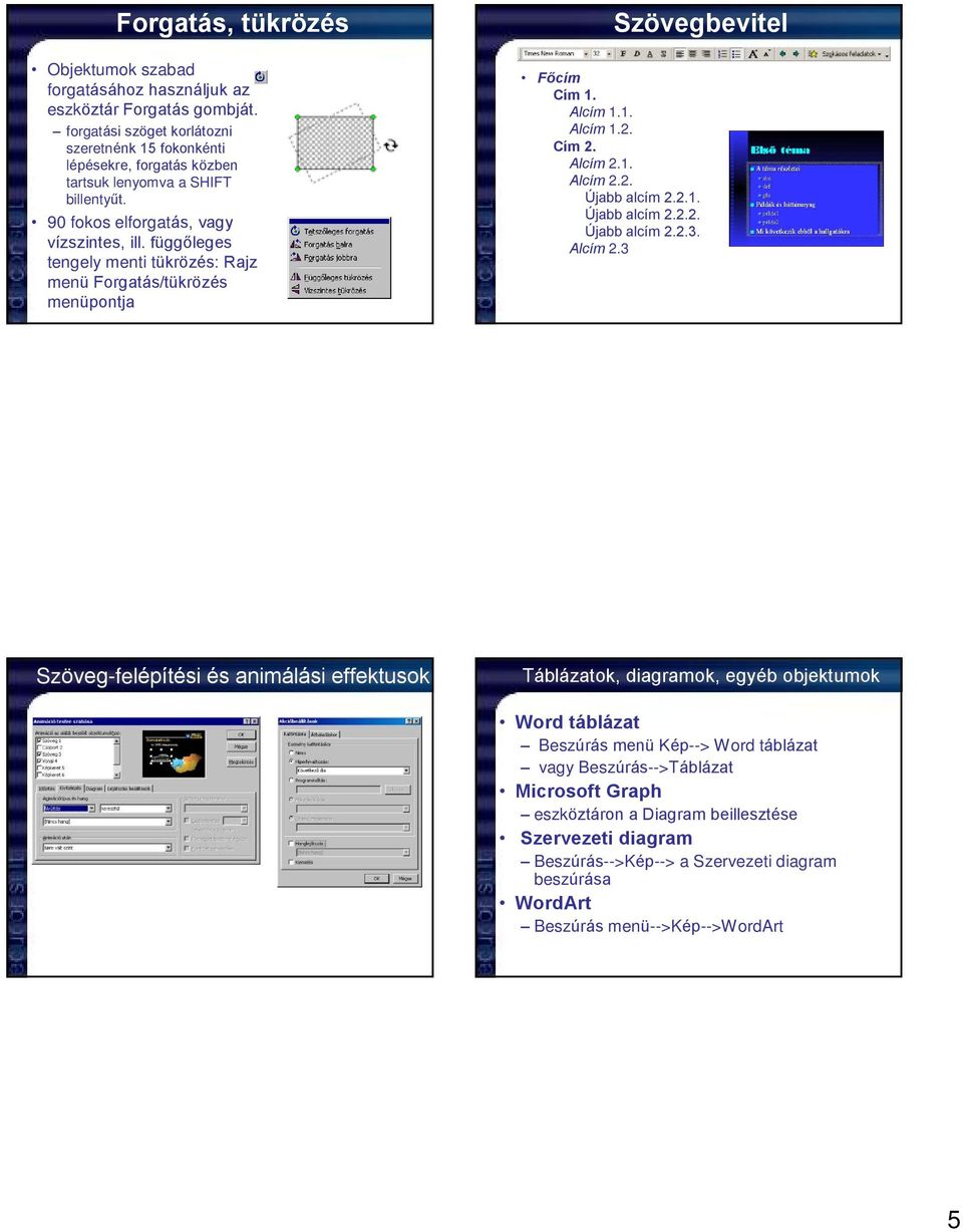 függõleges tengely menti tükrözés: Rajz menü Forgatás/tükrözés menüpontja Szövegbevitel Fõcím Cím 1. Alcím 1.1. Alcím 1.2. Cím 2. Alcím 2.1. Alcím 2.2. Újabb alcím 2.2.1. Újabb alcím 2.2.2. Újabb alcím 2.2.3.