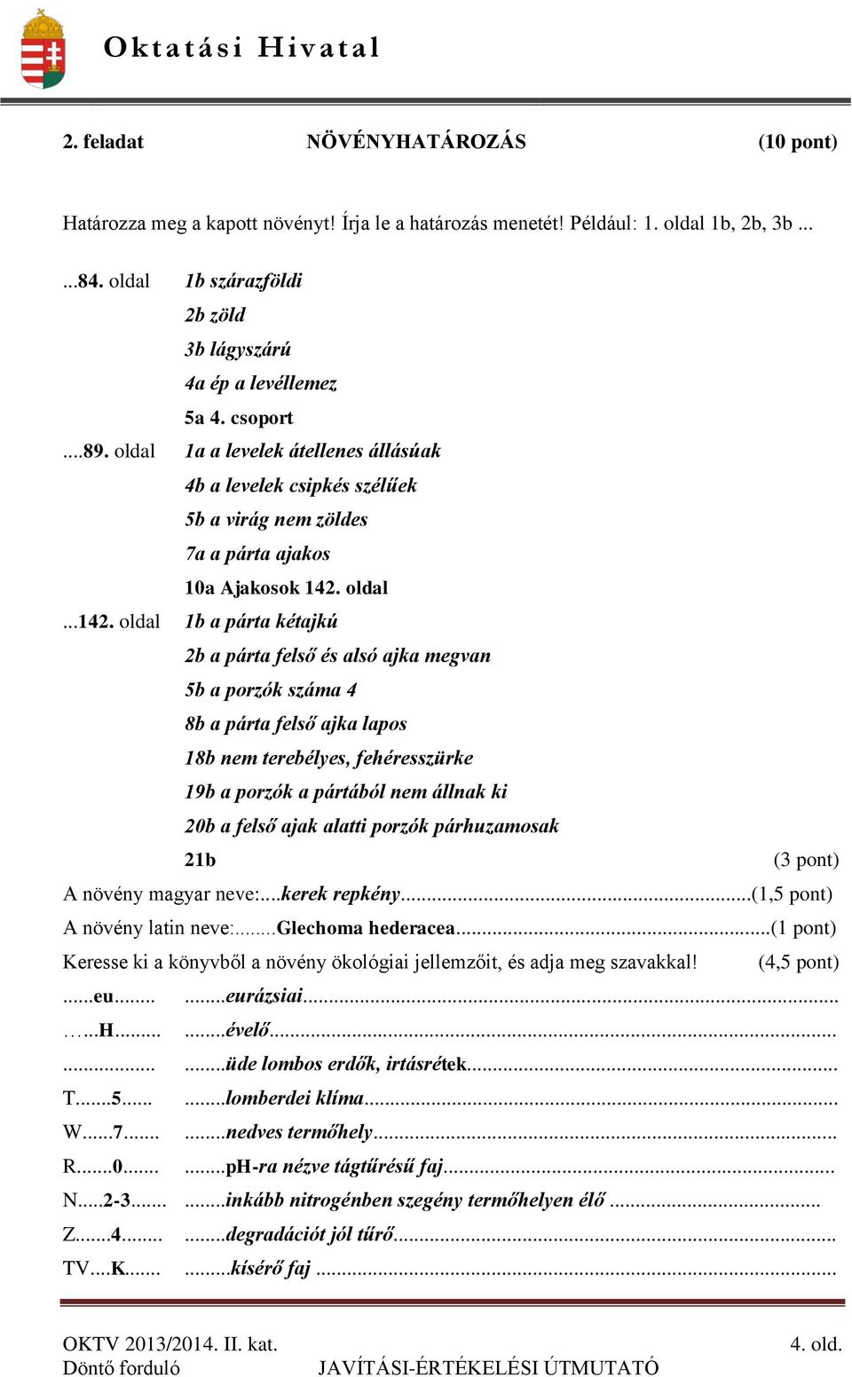 oldal 1a a levelek átellenes állásúak 4b a levelek csipkés szélűek 5b a virág nem zöldes 7a a párta ajakos 10a Ajakosok 142.