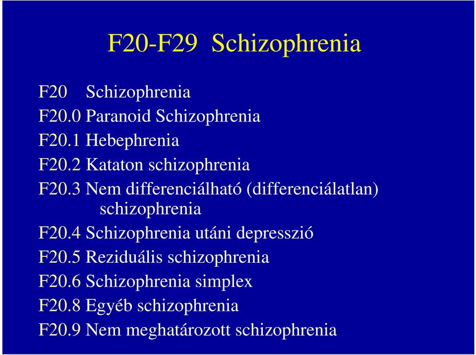 3 Nem differenciálható (differenciálatlan) schizophrenia F20.