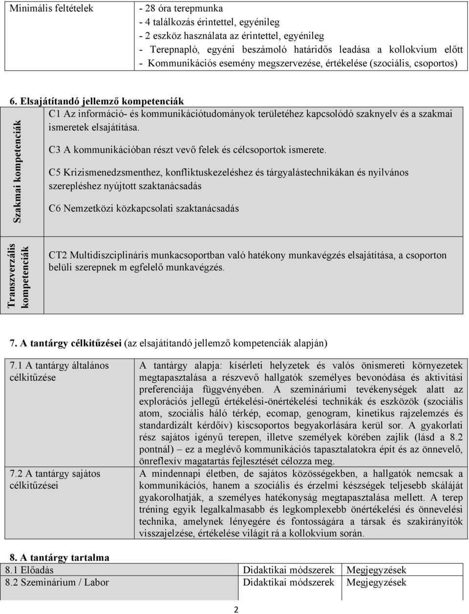 Elsajátítandó jellemző kompetenciák C1 Az információ- és kommunikációtudományok területéhez kapcsolódó szaknyelv és a szakmai ismeretek elsajátítása.