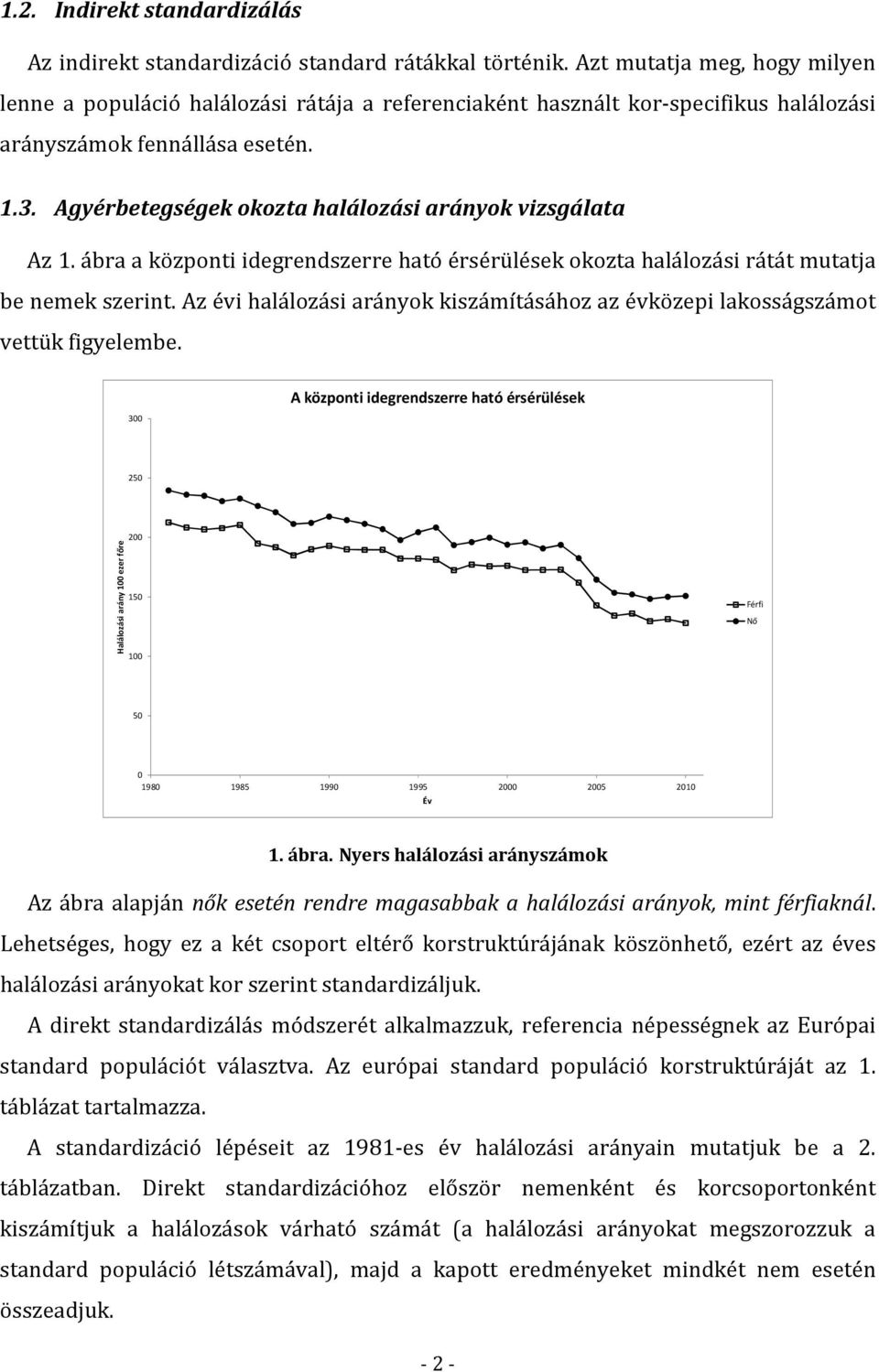 Agyérbetegségek okozta halálozási arányok vizsgálata Az 1. ábra a központi idegrendszerre ható érsérülések okozta halálozási rátát mutatja be nemek szerint.