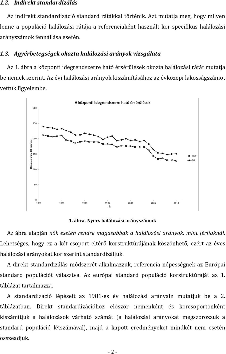 Agyérbetegségek okozta halálozási arányok vizsgálata Az 1. ábra a központi idegrendszerre ható érsérülések okozta halálozási rátát mutatja be nemek szerint.