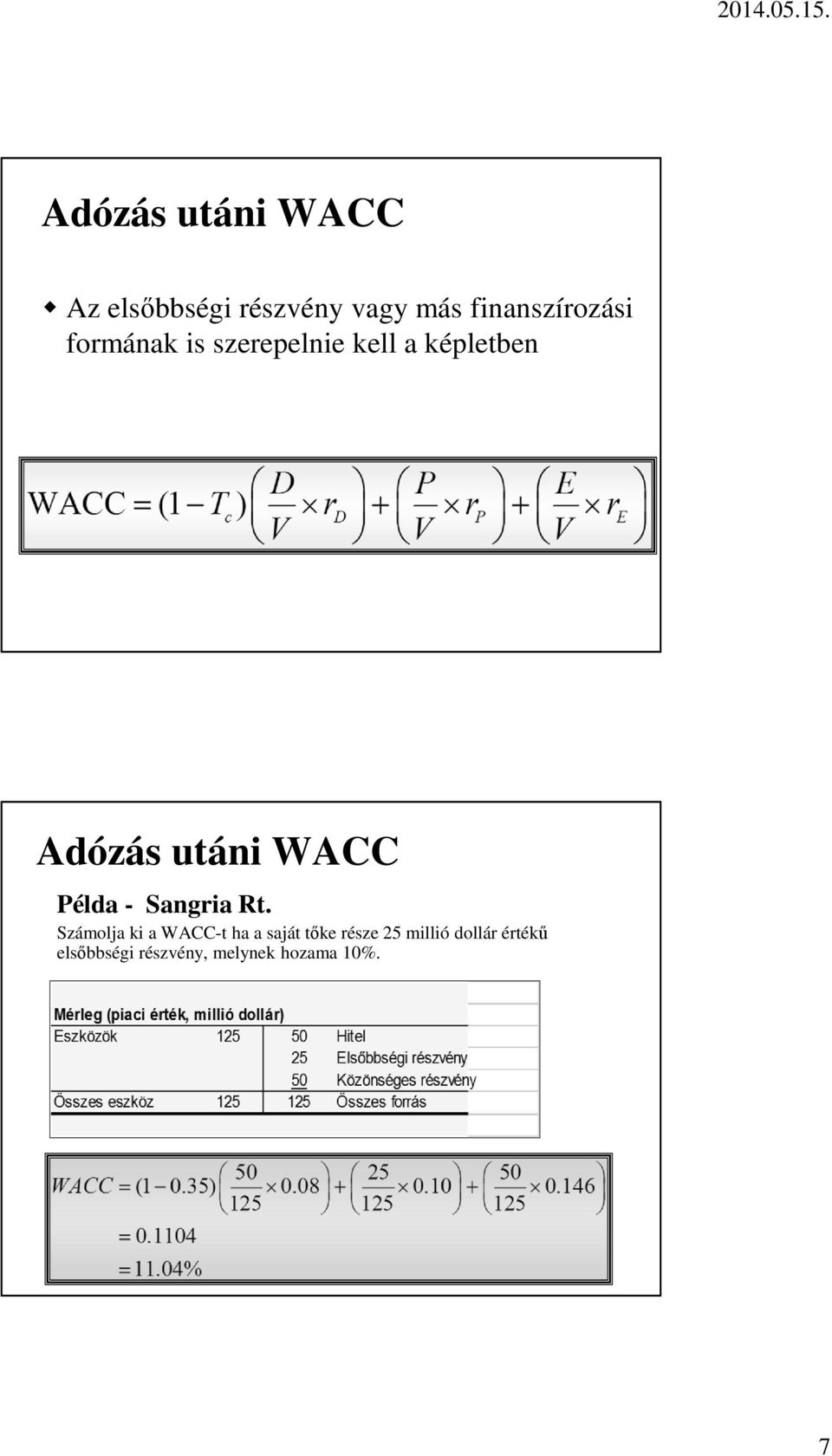 utáni WACC Példa - Sangria Rt.