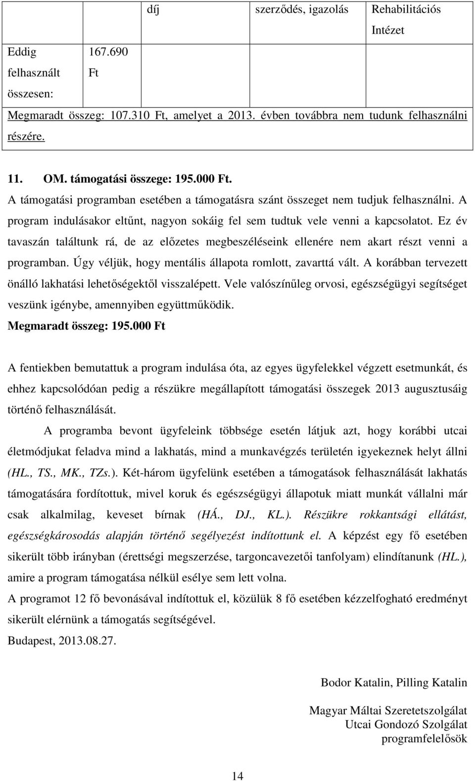 A program indulásakor eltűnt, nagyon sokáig fel sem tudtuk vele venni a kapcsolatot. Ez év tavaszán találtunk rá, de az előzetes megbeszéléseink ellenére nem akart részt venni a programban.