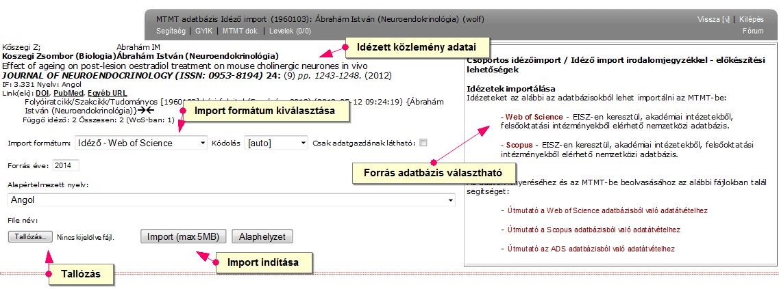 Az Idézők szerkesztése feliratra kattintva megnyílik az idézők importálására szolgáló felület.