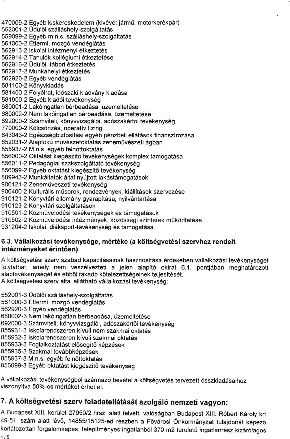 étkeztetés 562914-2 Tanulók kollégiumi étkeztetése 562916-2 Üdülői, tábori étkeztetés 562917-2 Munkahelyi étkeztetés 562920-2 Egyéb vendéglátás 581100-2 Könyvkiadás 581400-2 Folyóirat, időszaki