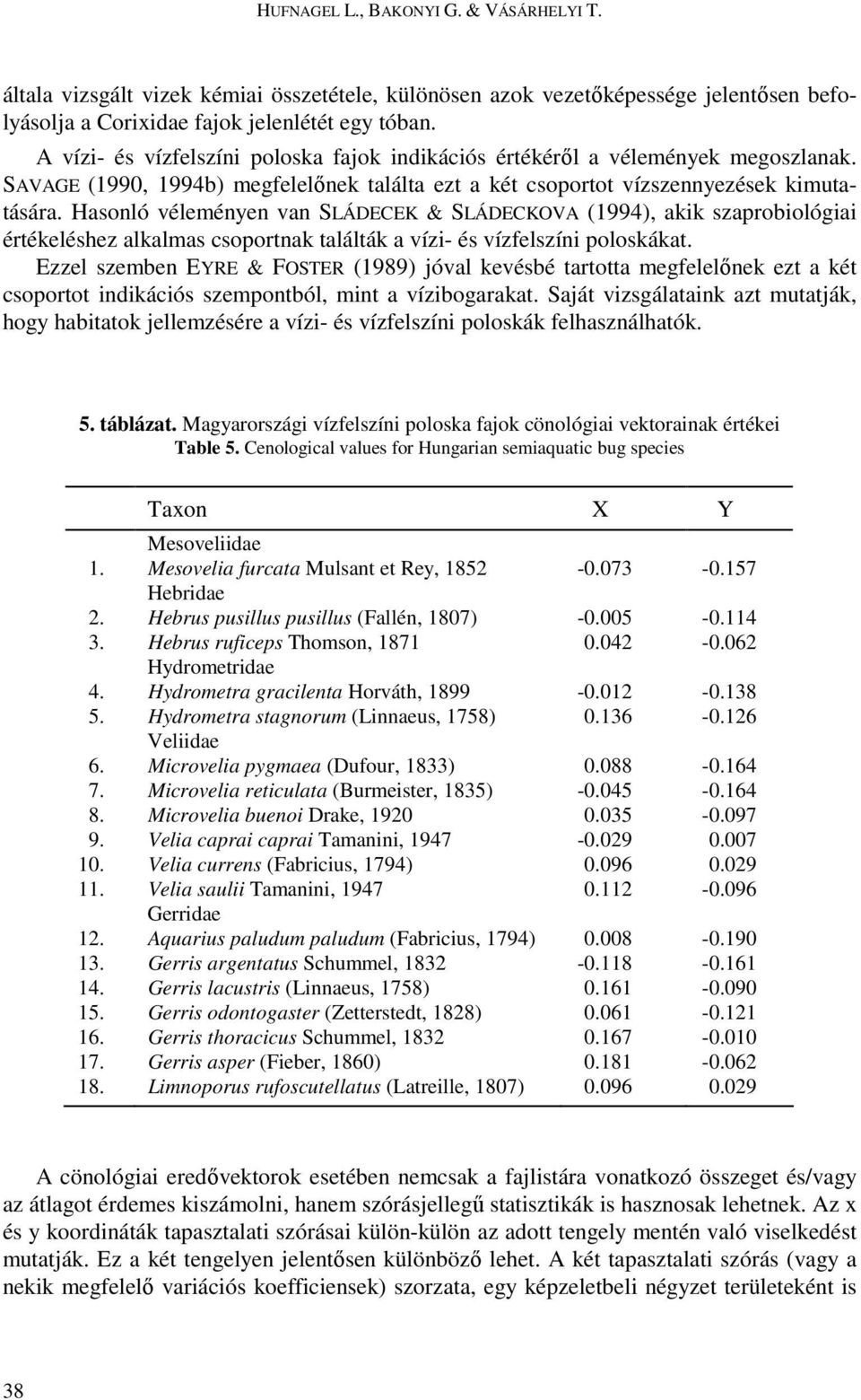 Hasonló véleményen van SLÁDECEK & SLÁDECKOVA (1994), akik szaprobiológiai értékeléshez alkalmas csoportnak találták a vízi- és vízfelszíni poloskákat.