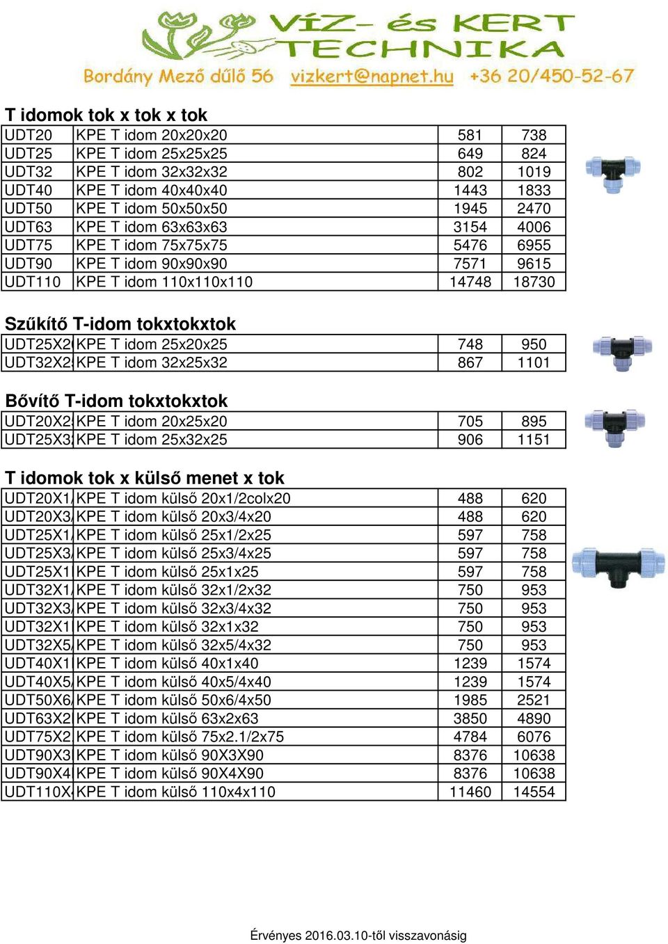25x20x25 748 950 UDT32X25KPE T idom 32x25x32 867 1101 Bővítő T-idom tokxtokxtok UDT20X25KPE T idom 20x25x20 705 895 UDT25X32KPE T idom 25x32x25 906 1151 T idomok tok x külső menet x tok UDT20X1/KPE T