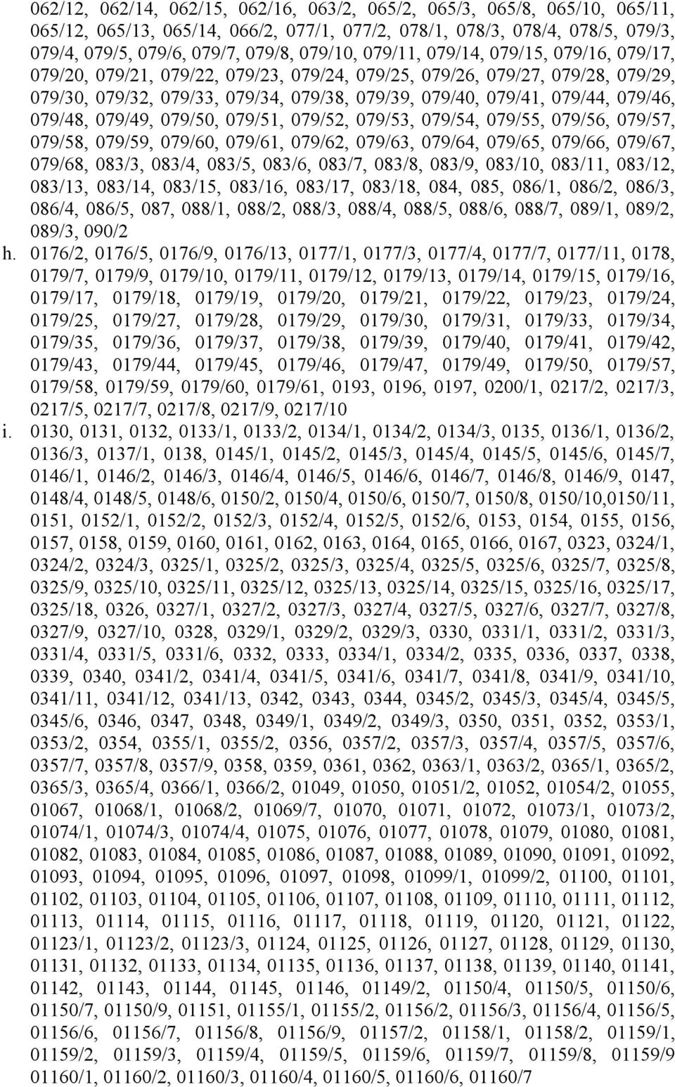 079/48, 079/49, 079/50, 079/51, 079/52, 079/53, 079/54, 079/55, 079/56, 079/57, 079/58, 079/59, 079/60, 079/61, 079/62, 079/63, 079/64, 079/65, 079/66, 079/67, 079/68, 083/3, 083/4, 083/5, 083/6,