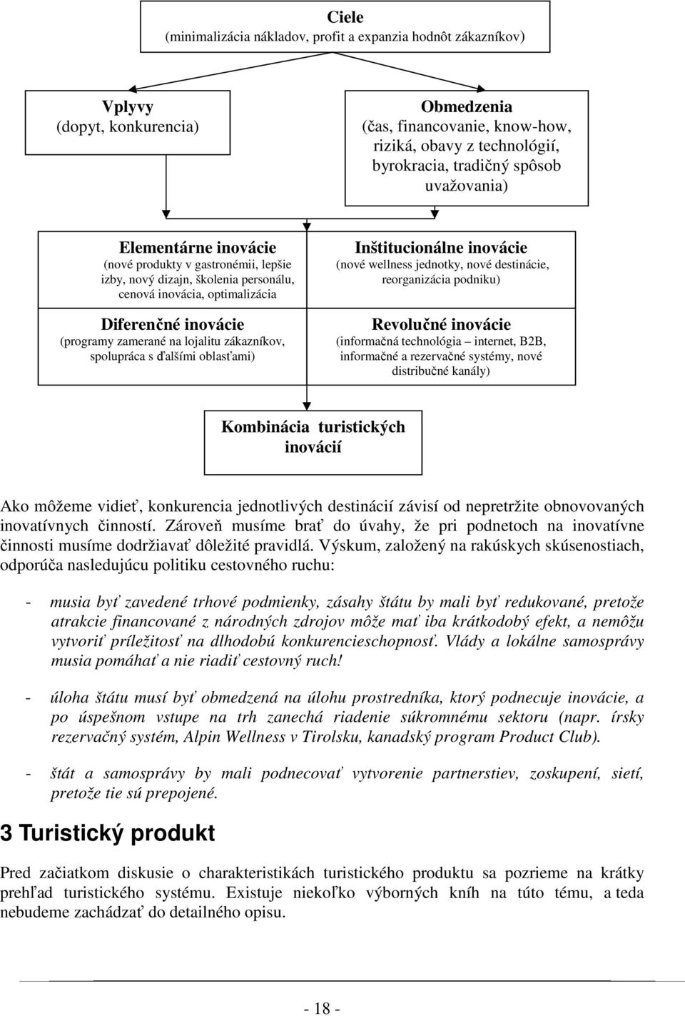 zákazníkov, spolupráca s ďalšími oblasťami) Inštitucionálne inovácie (nové wellness jednotky, nové destinácie, reorganizácia podniku) Revolučné inovácie (informačná technológia internet, B2B,