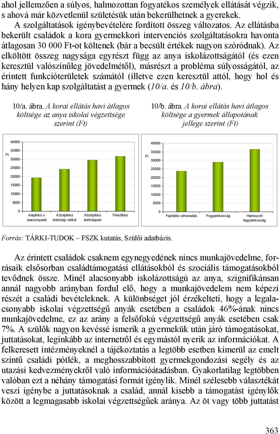 Az ellátásba bekerült családok a kora gyermekkori intervenciós szolgáltatásokra havonta átlagosan 30 000 Ft-ot költenek (bár a becsült értékek nagyon szóródnak).