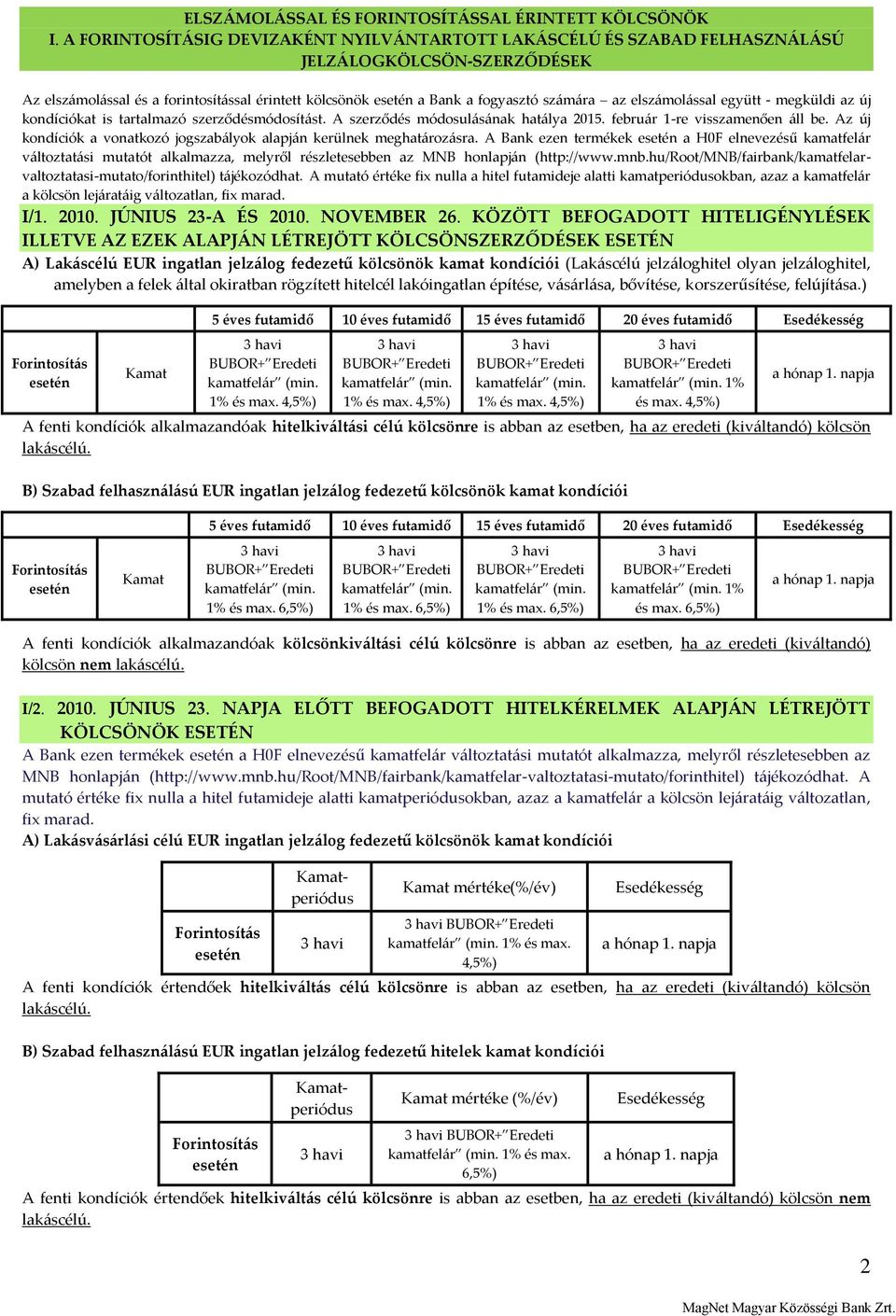 együtt - megküldi az új kondíciókat is tartalmazó szerződésmódosítást. A szerződés módosulásának hatálya 2015. február 1-re visszamenően áll be.