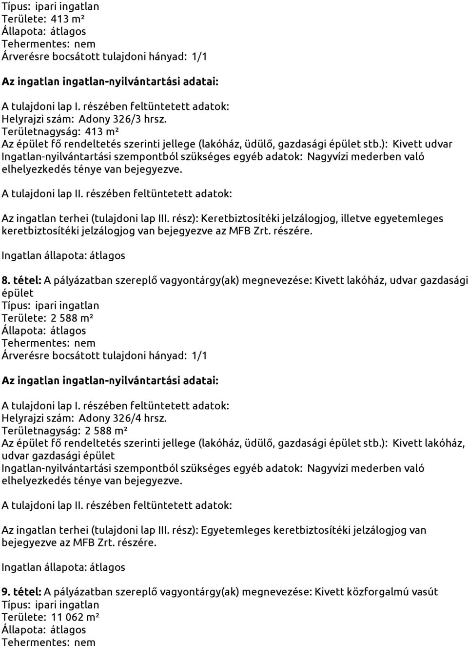 Területnagyság: 2 588 m² Az épület fő rendeltetés szerinti jellege (lakóház, üdülő, gazdasági épület stb.