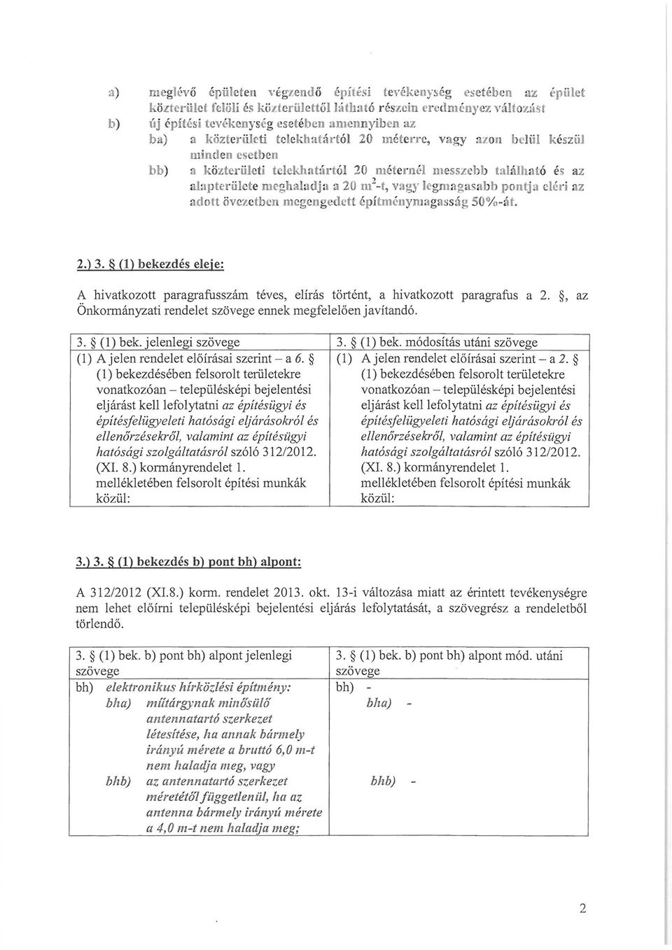 pontja eléri az aclott övezetben megengedett építménymagasság 50%-át. 2.) 3. (1) bekezdés eleje: A hivatkozott paragrafusszám téves, elírás történt, a hivatkozott paragrafus a 2.