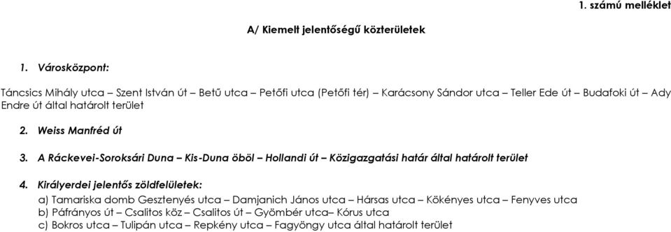 határolt terület 2. Weiss Manfréd út 3. A Ráckevei-Soroksári Duna Kis-Duna öböl Hollandi út Közigazgatási határ által határolt terület 4.