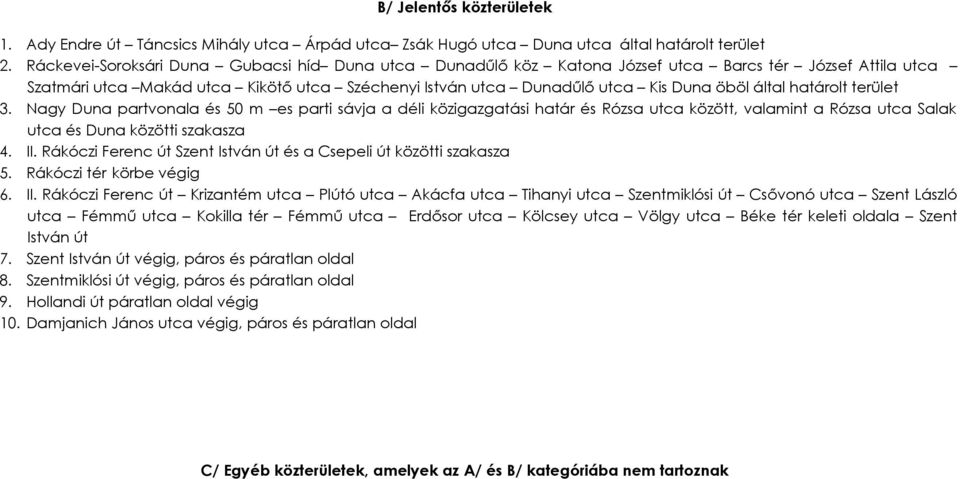 határolt terület 3. Nagy Duna partvonala és 50 m es parti sávja a déli közigazgatási határ és Rózsa utca között, valamint a Rózsa utca Salak utca és Duna közötti szakasza 4. II.