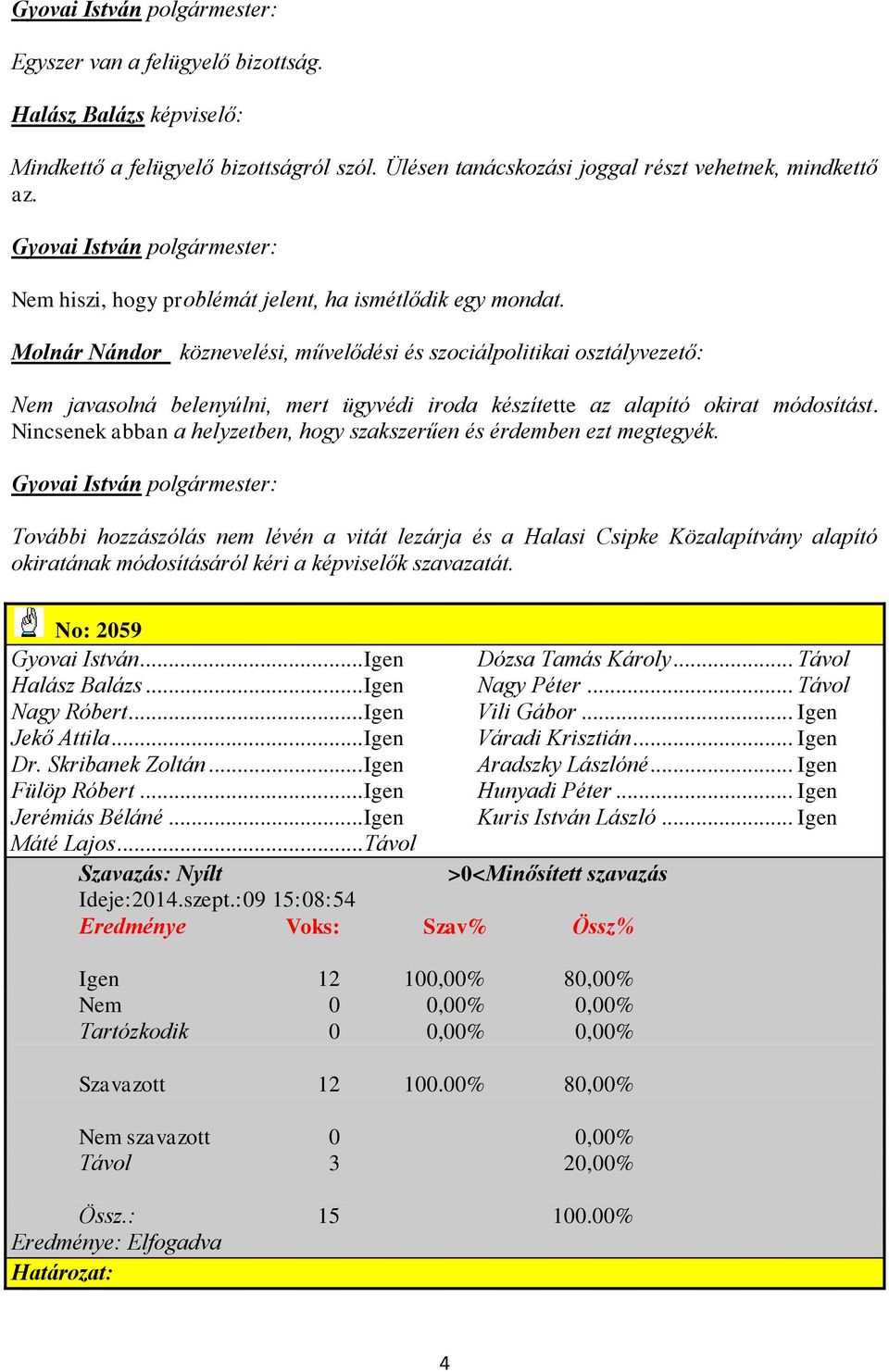 Molnár Nándor köznevelési, művelődési és szociálpolitikai osztályvezető: Nem javasolná belenyúlni, mert ügyvédi iroda készítette az alapító okirat módosítást.