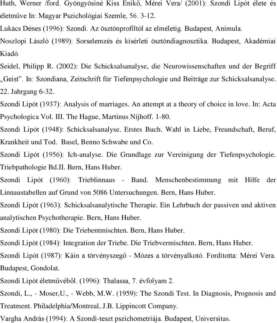 (2002): Die Schicksalsanalyse, die Neurowissenschaften und der Begriff Geist. In: Szondiana, Zeitschrift für Tiefenpsychologie und Beiträge zur Schicksalsanalyse. 22. Jahrgang 6-32.