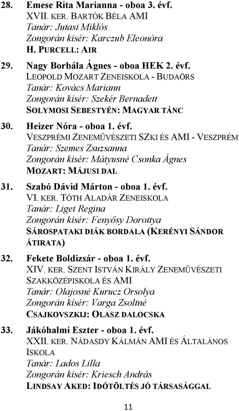 KER. TÓTH ALADÁR ZENEISKOLA Tanár: Liget Regina Zongorán kísér: Fenyősy Dorottya SÁROSPATAKI DIÁK BORDALA (KERÉNYI SÁNDOR ÁTIRATA) 32. Fekete Boldizsár - oboa 1. évf. XIV. KER.