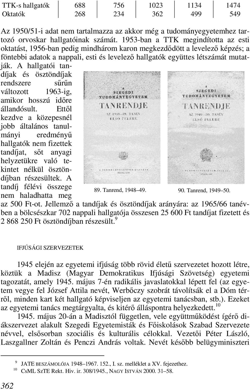 A hallgatói tandíjak és ösztöndíjak rendszere sőrőn változott 1963-ig, amikor hosszú idıre állandósult.