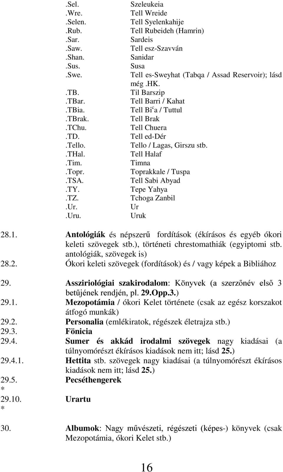 Til Barszip Tell Barri / Kahat Tell Bi c a / Tuttul Tell Brak Tell Chuera Tell ed-dér Tello / Lagas, Girszu stb.