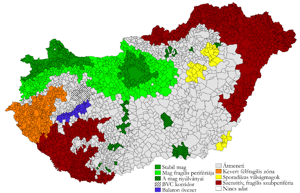 2. ábra Magyarország válság-szenzitivitás térségi makrostruktúrája (2013) Adatok forrása: NFSZ alapján saját számítás és szerkesztés (2016) 4.