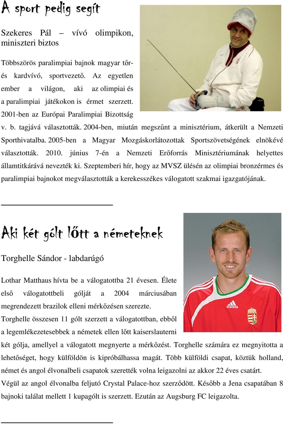 2004-ben, miután megszűnt a minisztérium, átkerült a Nemzeti Sporthivatalba. 2005-ben a Magyar Mozgáskorlátozottak Sportszövetségének elnökévé választották. 2010.