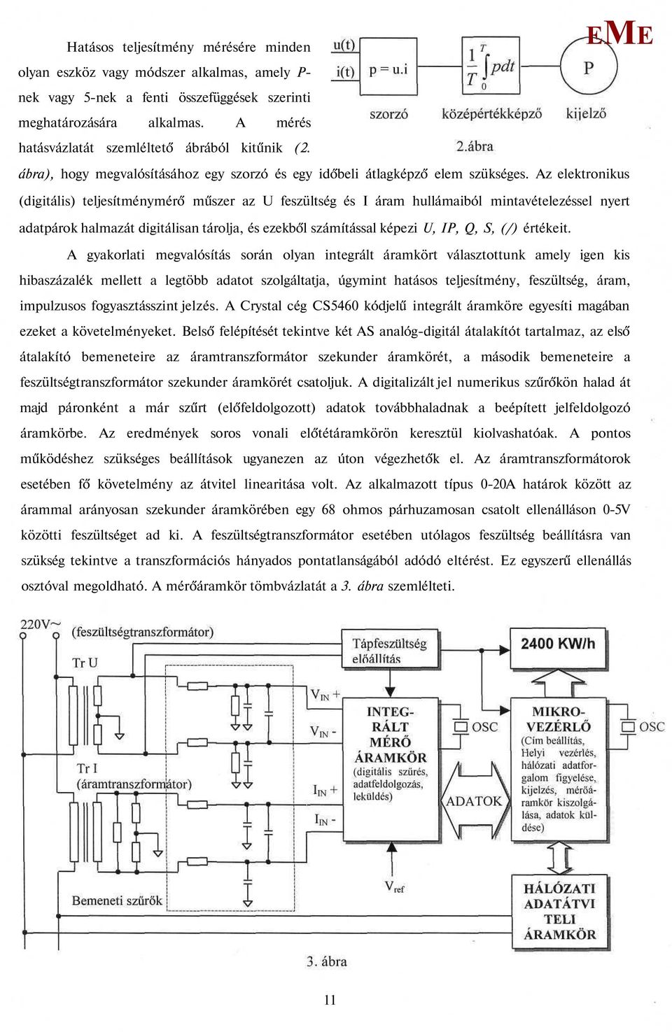 Az elektronikus (digitális) teljesítménymérő műszer az U feszültség és I áram hullámaiból mintavételezéssel nyert adatpárok halmazát digitálisan tárolja, és ezekből számítással képezi U, IP, Q, S,