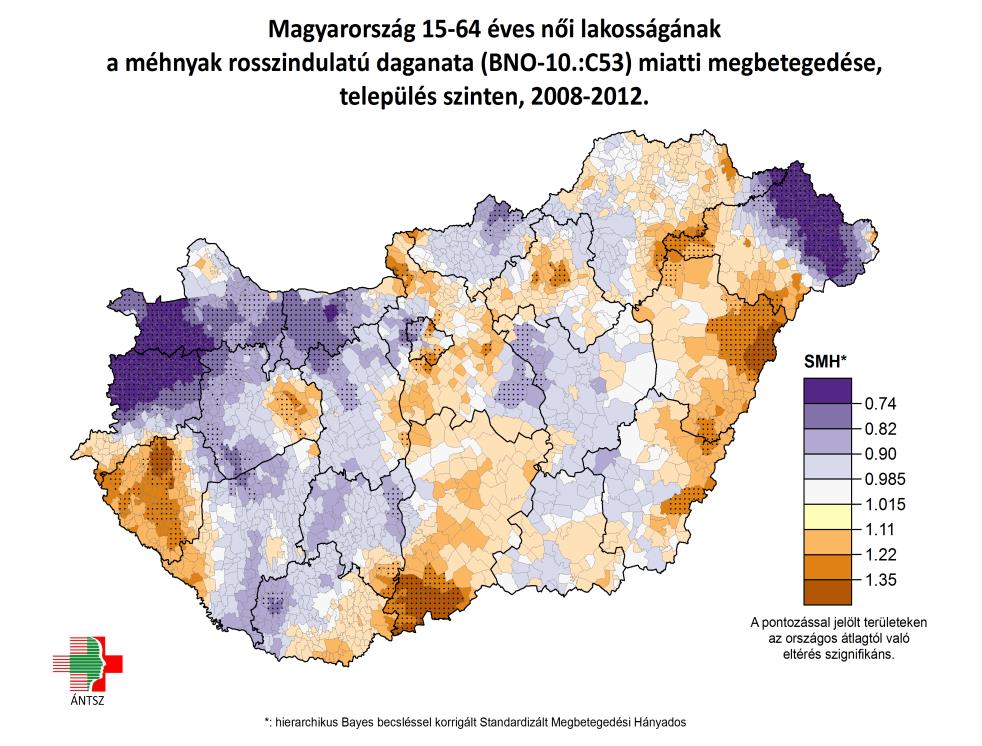 A méhnyakrák népegészségügyi jelentősége A méhnyak rosszindulatú daganata miatti korai (25-64 éves) incidencia és halálozás területi egyenlőtlenségei Magyarországon, 2008-2012.