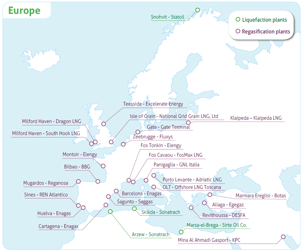 1.6. LNG lehetséges import beszerzési forrásai 11 Ahhoz, hogy Magyarország az európai import terminálokon keresztül jusson hozzá a szükséges mennyiségű LNG-hez, szükséges az európai újragázosító