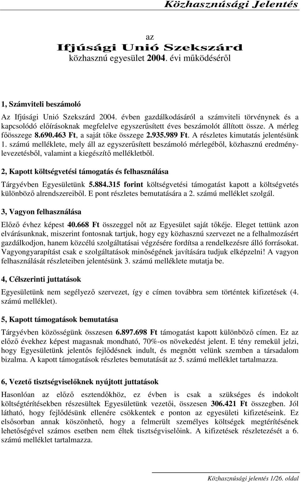 A részletes kimutatás jelentésünk 1. számú melléklete, mely áll az egyszerűsített beszámoló mérlegéből, közhasznú eredménylevezetésből, valamint a kiegészítő mellékletből.