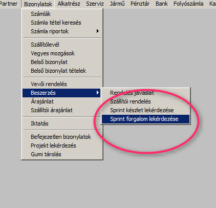 10. Ábra: SPRINT forgalom lekérdezése A lekérdezést követően megjelenő táblázatban a következő oszlopok találhatóak (11.