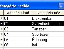 Az oszlopszélesség változtatható. A felvitt adatok módosíthatók. Egérrel vagy kurzorvezérlı billentyőkkel kiválasztható bármelyik rekord bármely mezıje.