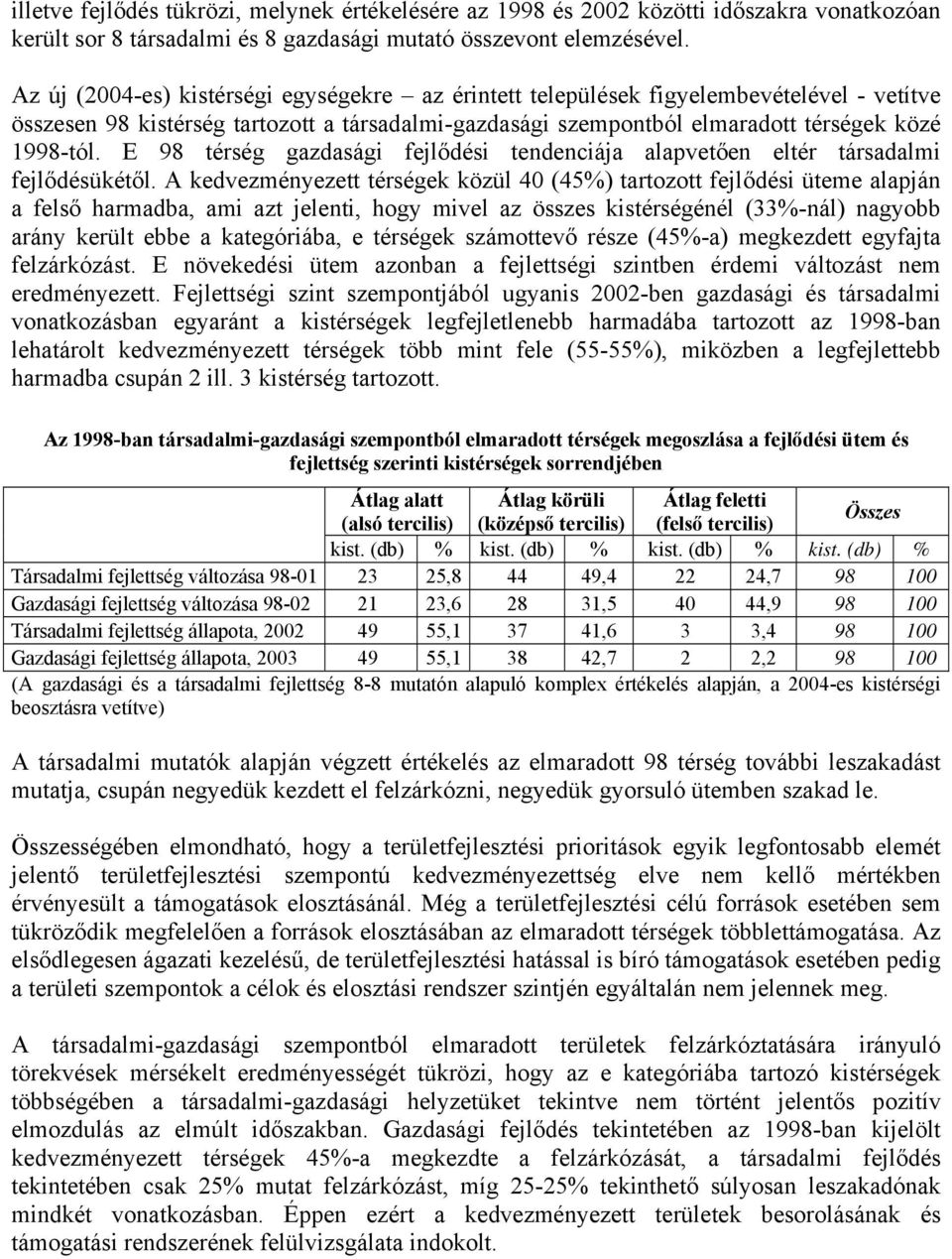 E 98 térség gazdasági fejlődési tendenciája alapvetően eltér társadalmi fejlődésükétől.