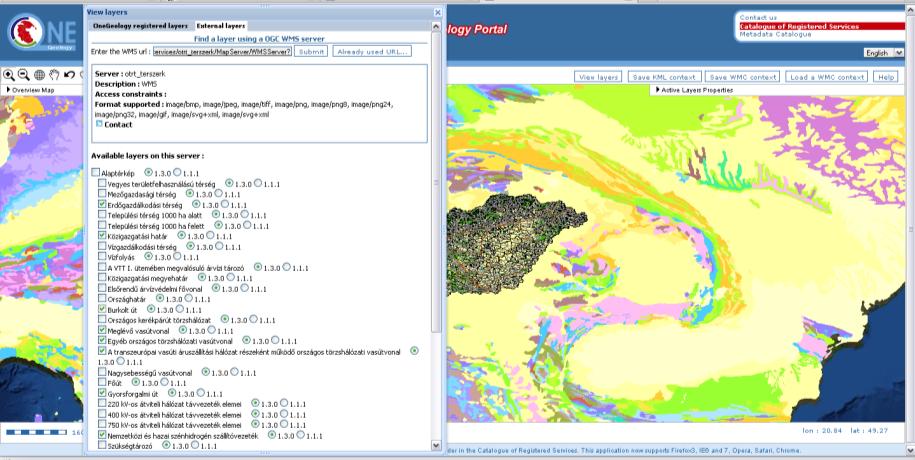 Onegeology portál alaprétegek Onegeology portál OTRT WMS rétegek