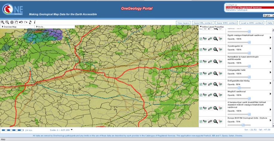 Onegeology portál rétegkezelés A TeIR elérhetősége Internetes elérhetőség https://teir.vati.