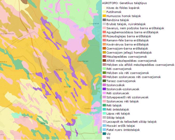 HELYZETFELTÁRÓ - HELYZETELEMZŐ - HELYZETÉRTÉKELŐ MUNKARÉSZEK 150 29. térkép A város és környékének jellemző talajtípusai Forrás: Természetvédelmi Információs Rendszer 1.17.