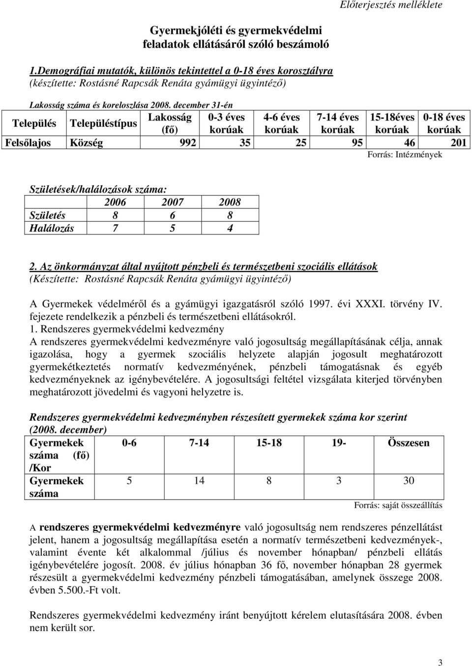 december 31-én Település Településtípus Lakosság 0-3 éves 4-6 éves 7-14 éves 15-18éves 0-18 éves (fı) korúak korúak korúak korúak korúak Felsılajos Község 992 35 25 95 46 201 Forrás: Intézmények