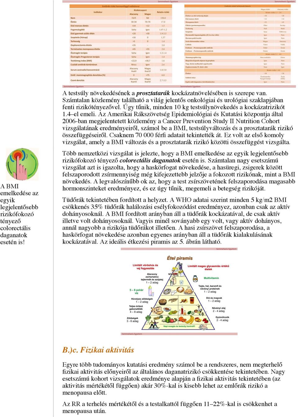 Az Amerikai Rákszövetség Epidemiológiai és Kutatási központja által 2006-ban megjelentetett közlemény a Cancer Prevention Study II Nutrition Cohort vizsgálatának eredményeiről, számol be a BMI,